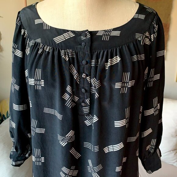 Urban Outfitters Lux Silk Pattern Black Tunic Top Dark Fairy Witchy Whimsigoth - Picture 4 of 13